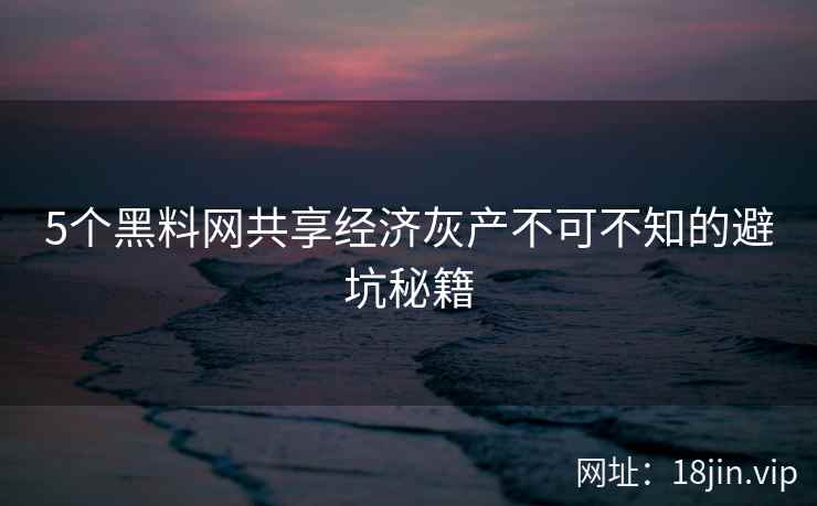 5个黑料网共享经济灰产不可不知的避坑秘籍  第1张